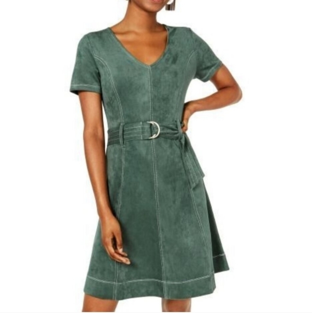 Rosie Harlow faux suede green Mini Short Sleeve skater dress Size Xl